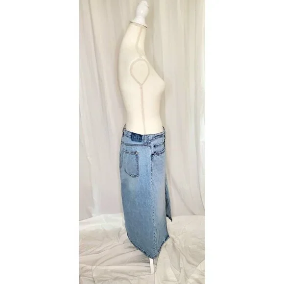 Abercrombie & Fitch High Rise Denim Skirt w/ Slit Size 32/14 Distressed Western - Picture 5 of 16